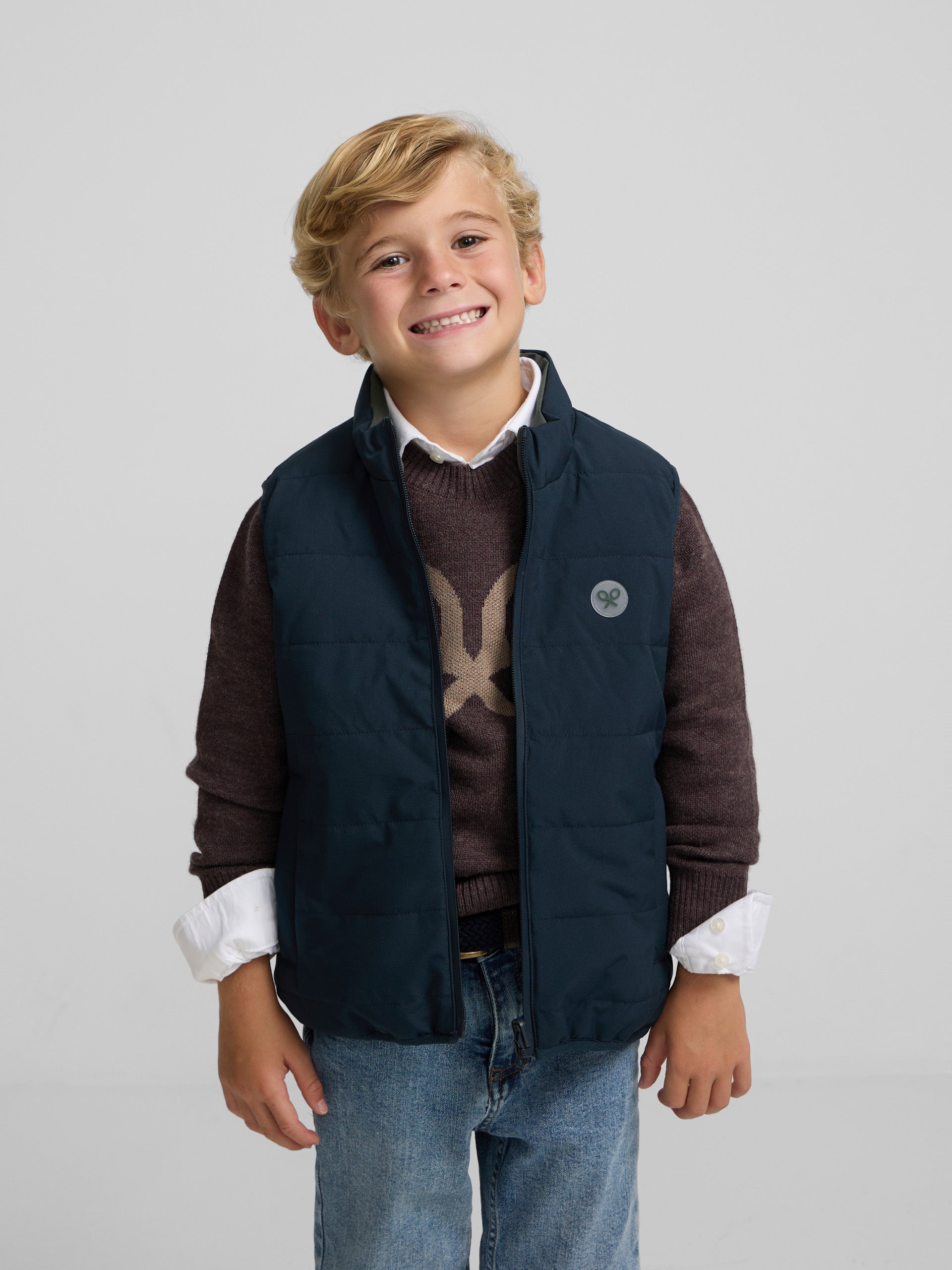 Gilet réversible enfant avec poches vert marine
