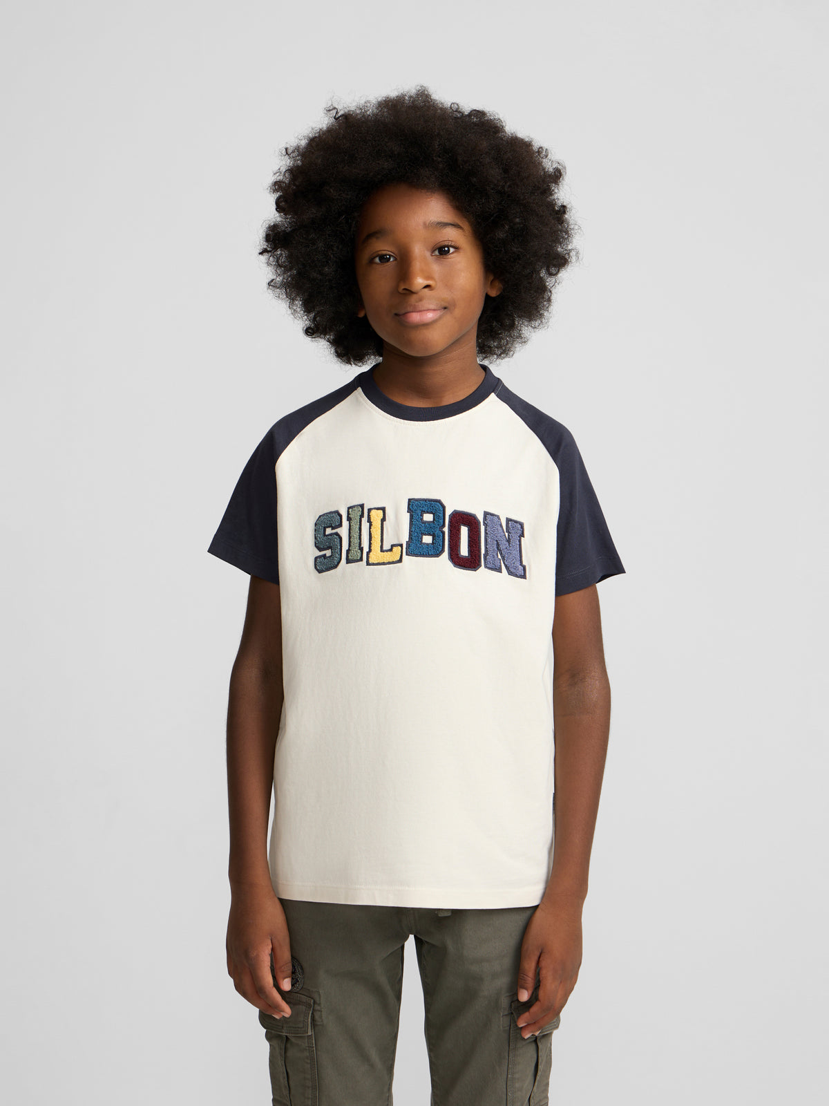 Camiseta kids ranglan varsity azul marino