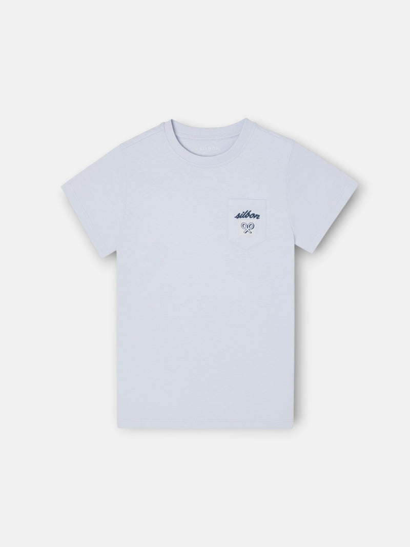 T-shirt enfant poche étiquette bleu clair