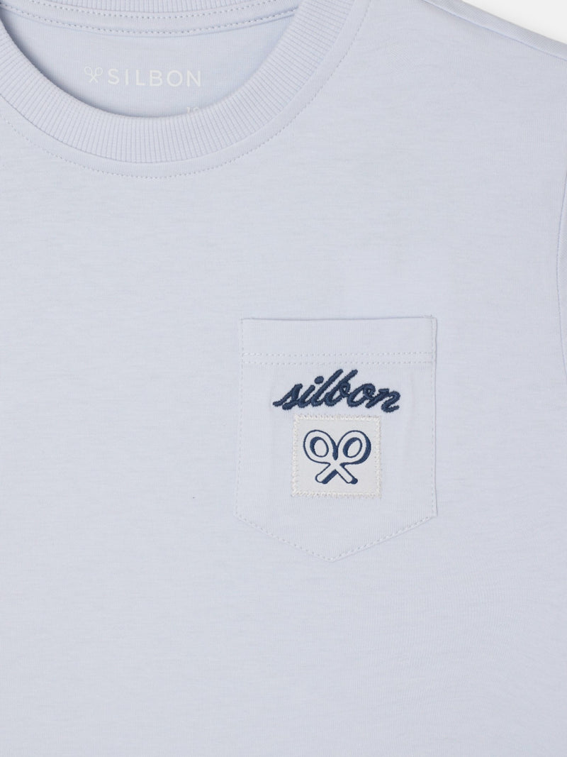 T-shirt enfant poche étiquette bleu clair