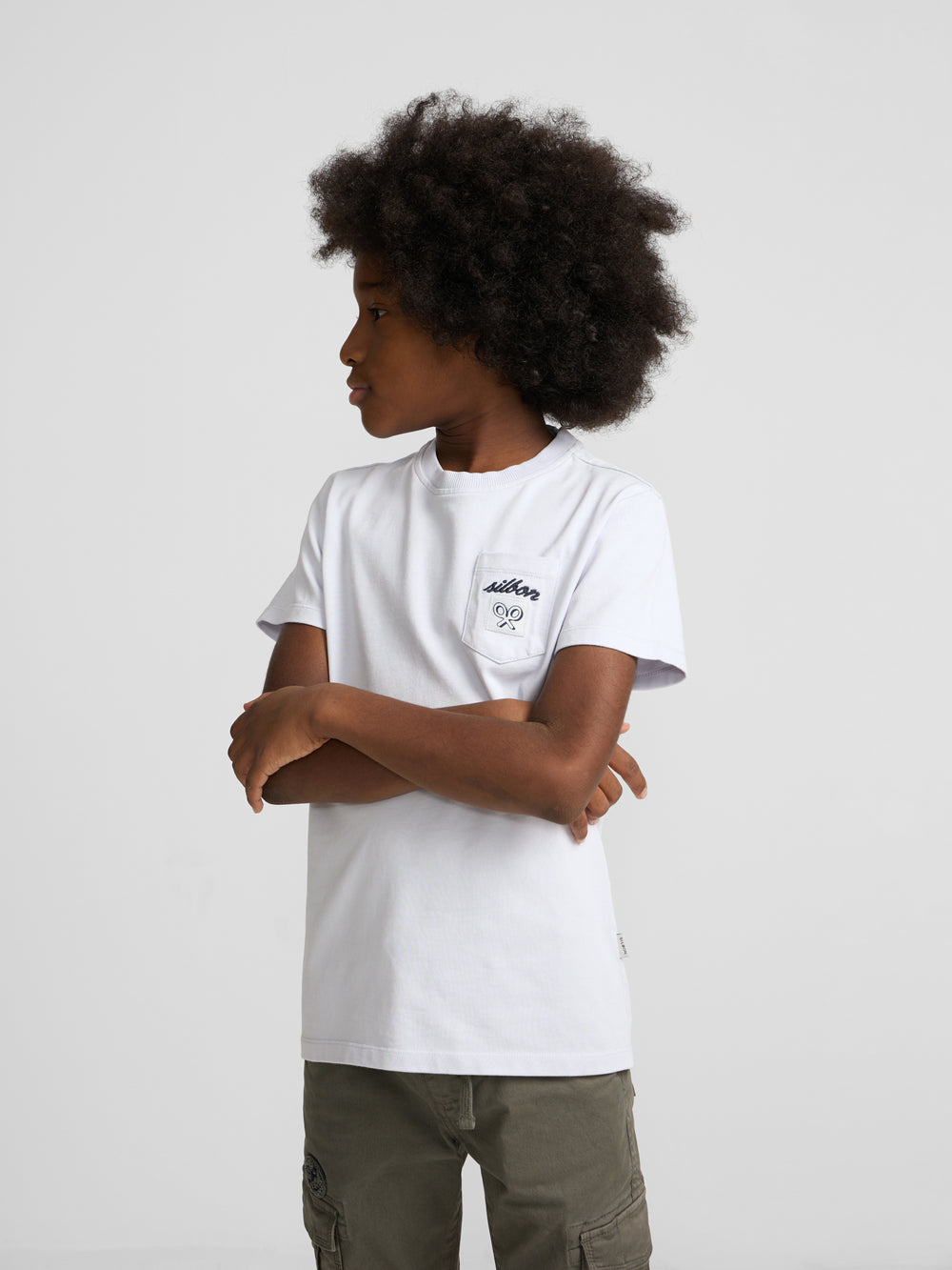 Camisola criança bolso etiqueta azul claro