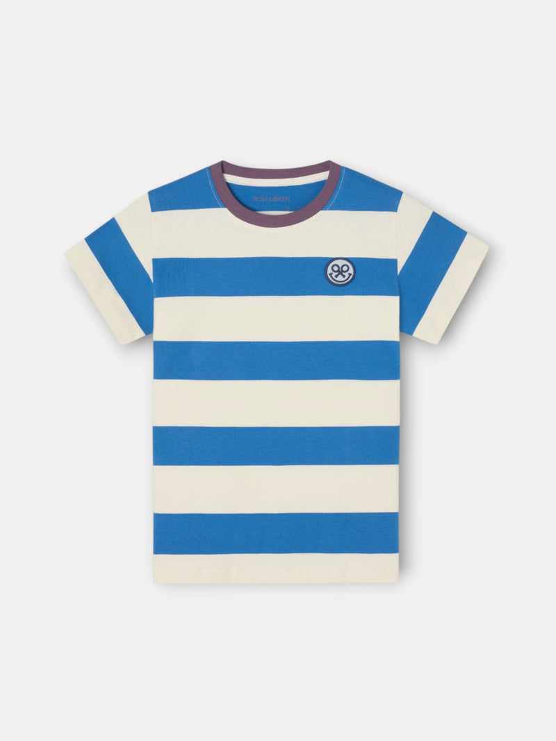 Kids wide stripe smile indigo t-shirt