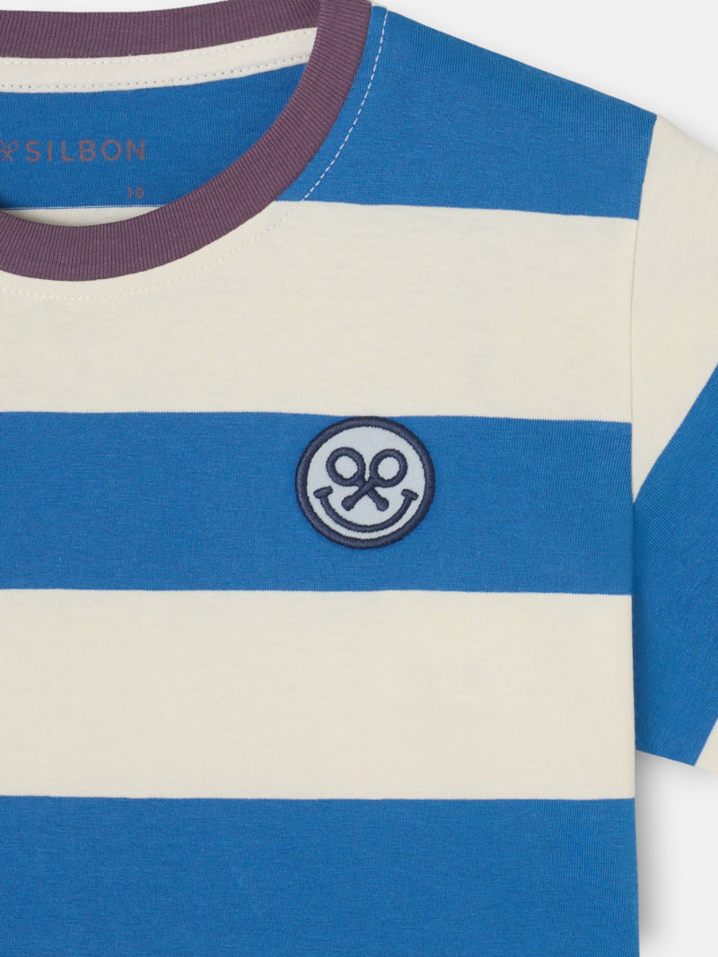 Kids wide stripe smile indigo t-shirt