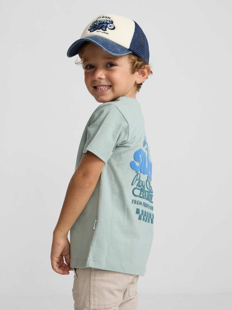 Camiseta kids play y pizza verde