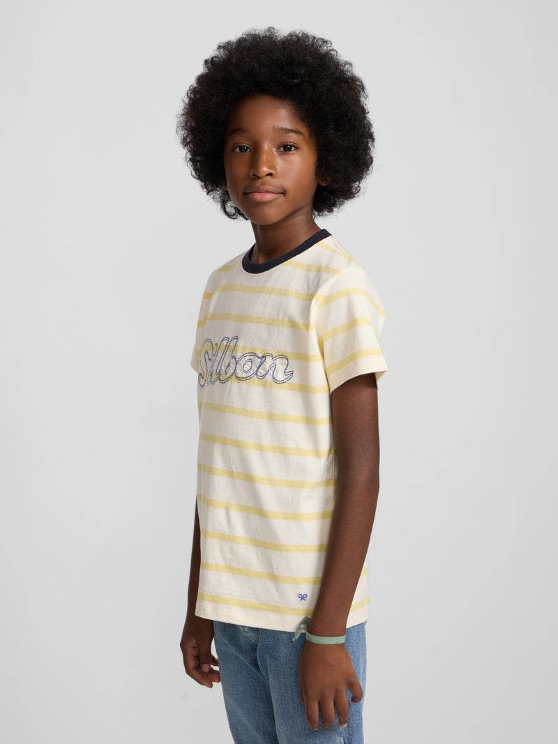 Camisola criança risca fina stitching amarela
