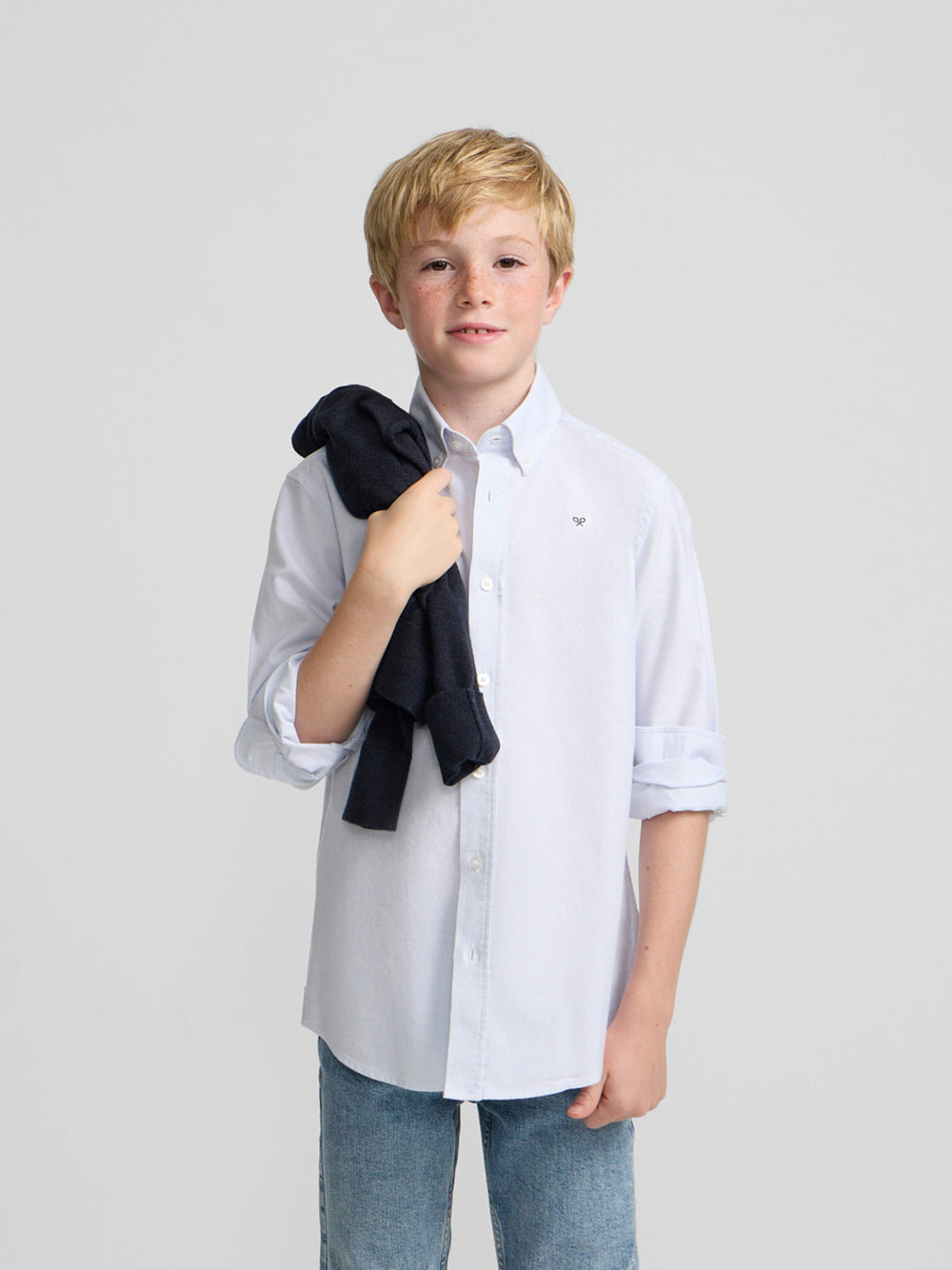 Chemise sport enfant rayée oxford bleu ciel