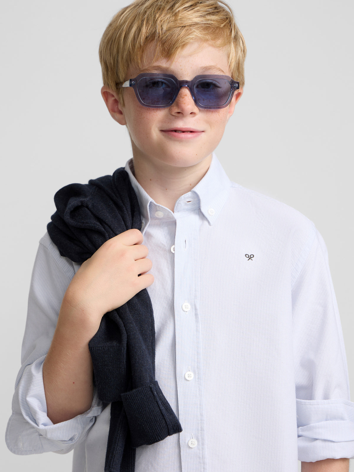 Camisa sport kids rayas oxford celeste