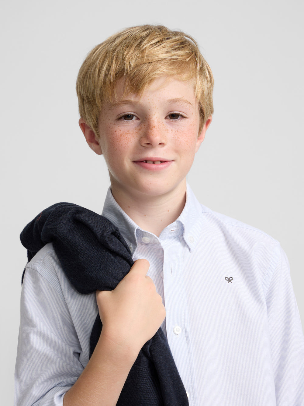 Chemise sport enfant rayée oxford bleu ciel