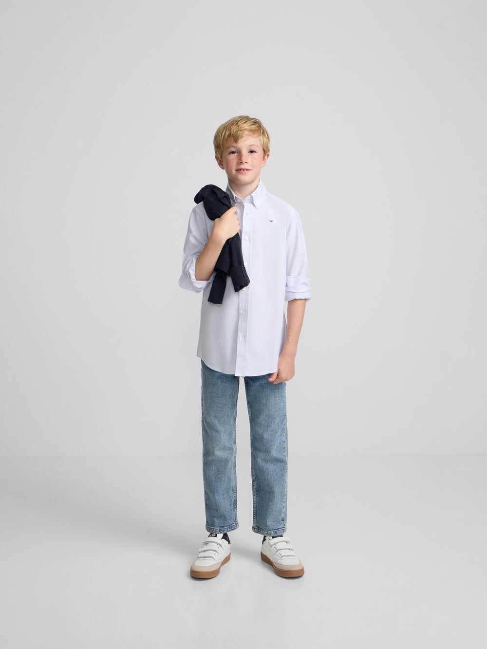 Chemise sport enfant rayée oxford bleu ciel