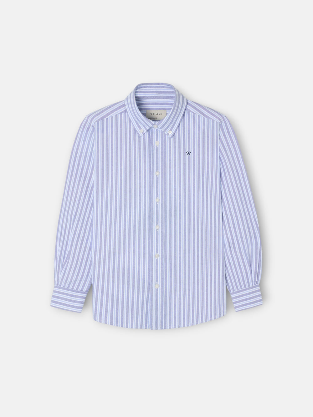 Chemise sport enfant oxford rayée bicolore bleu marine ciel
