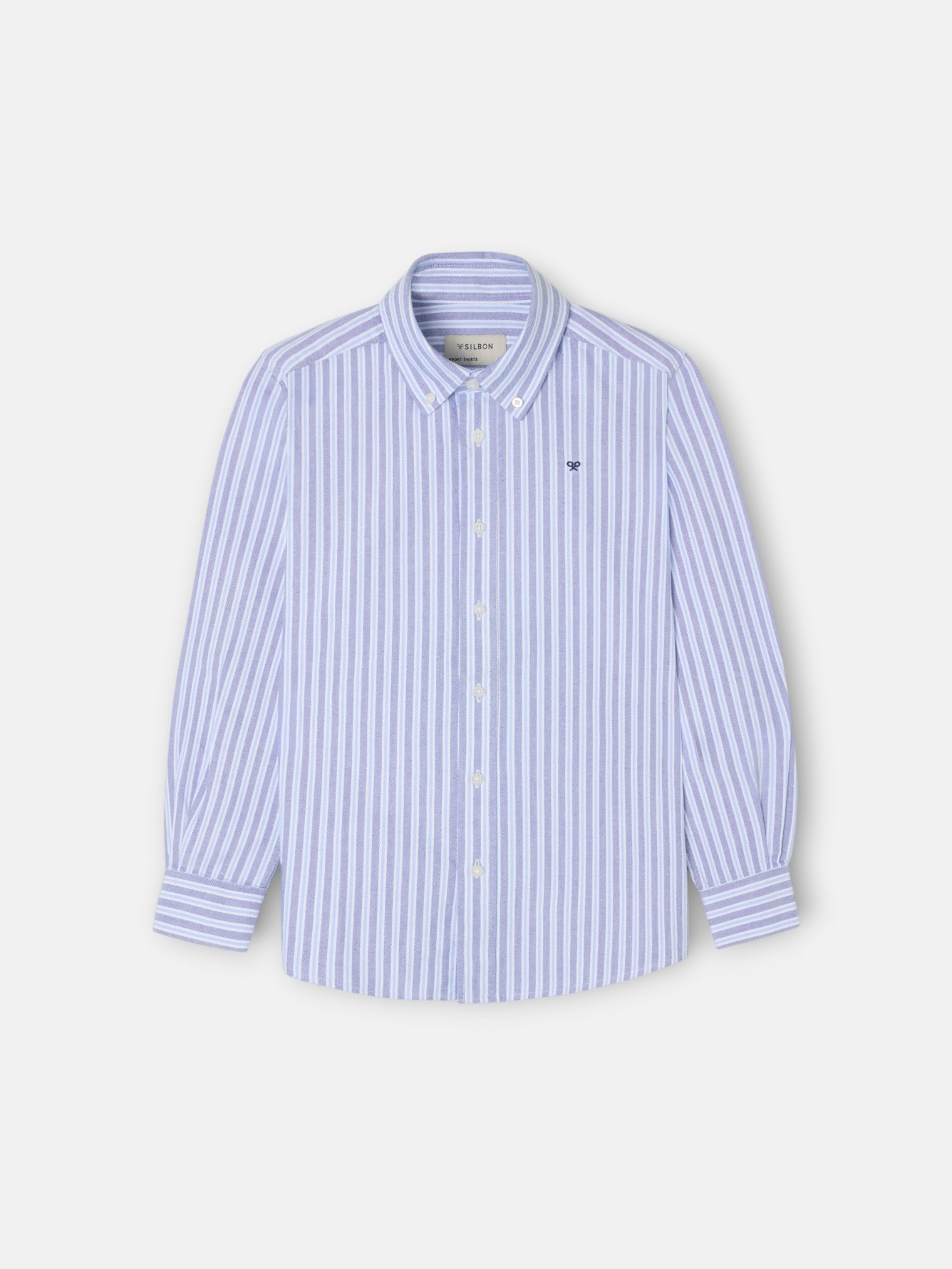 Camisa sport criança oxford risca bicolor azul marinho celeste