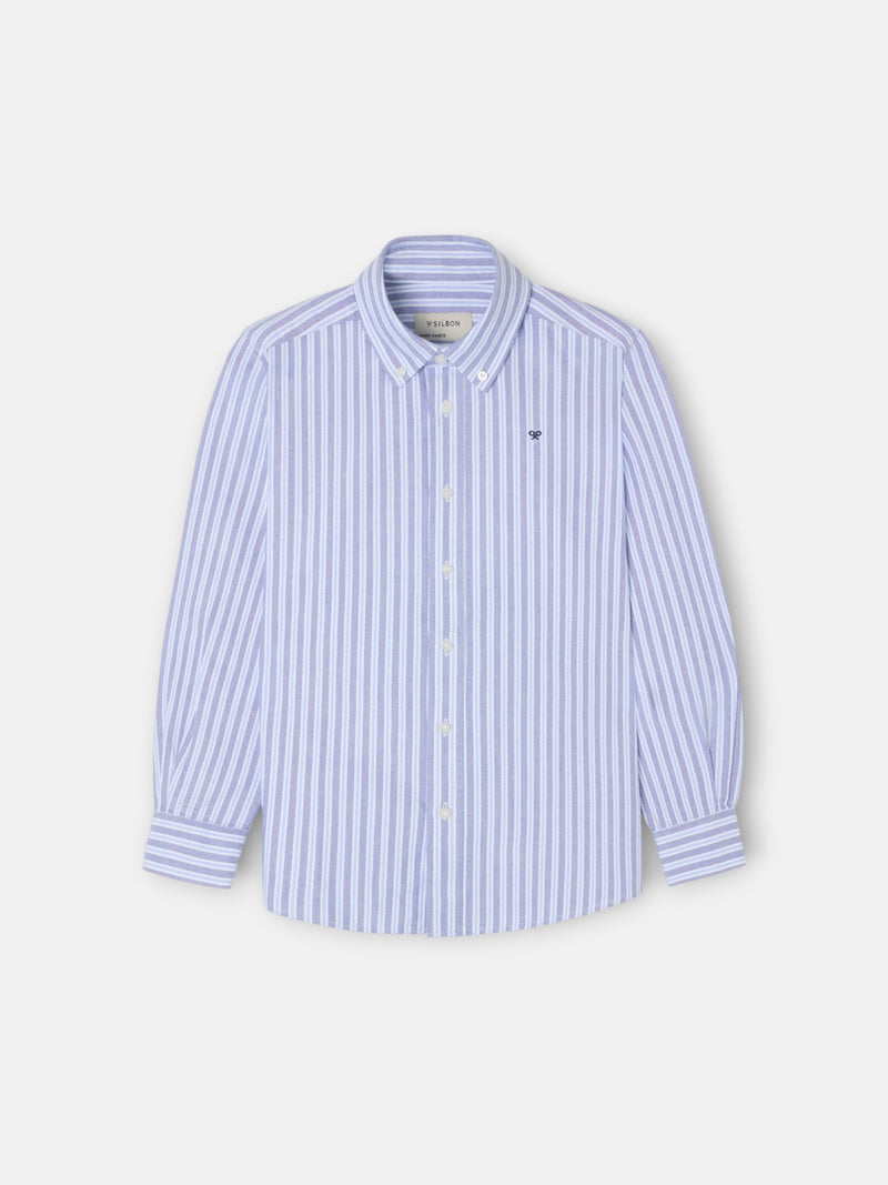 Camisa sport kids oxford raya bicolor navy celeste