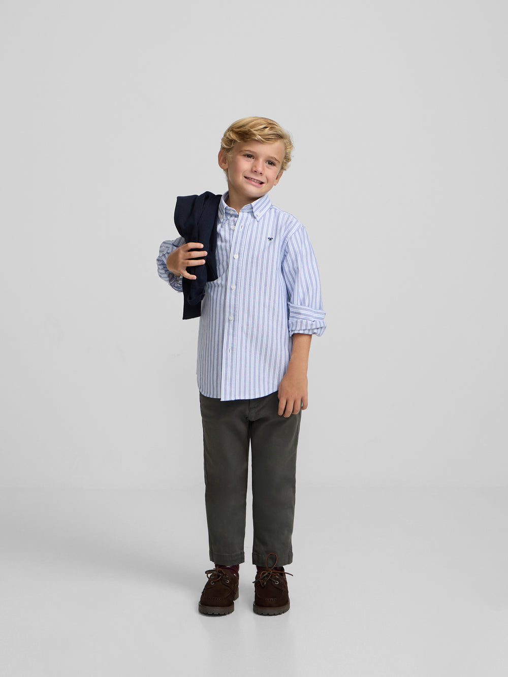 Camisa sport criança oxford risca bicolor azul marinho celeste