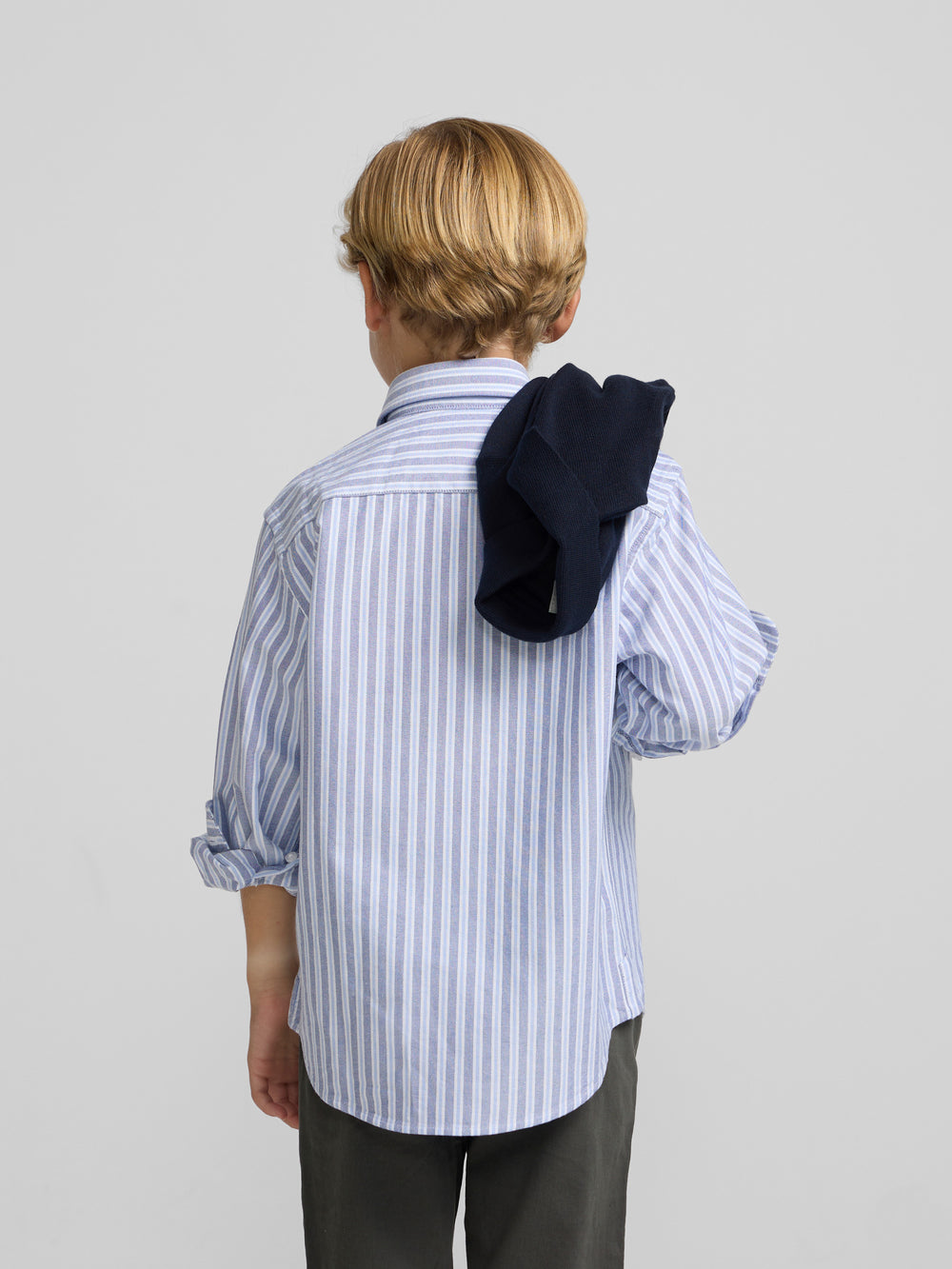 Camisa sport criança oxford risca bicolor azul marinho celeste