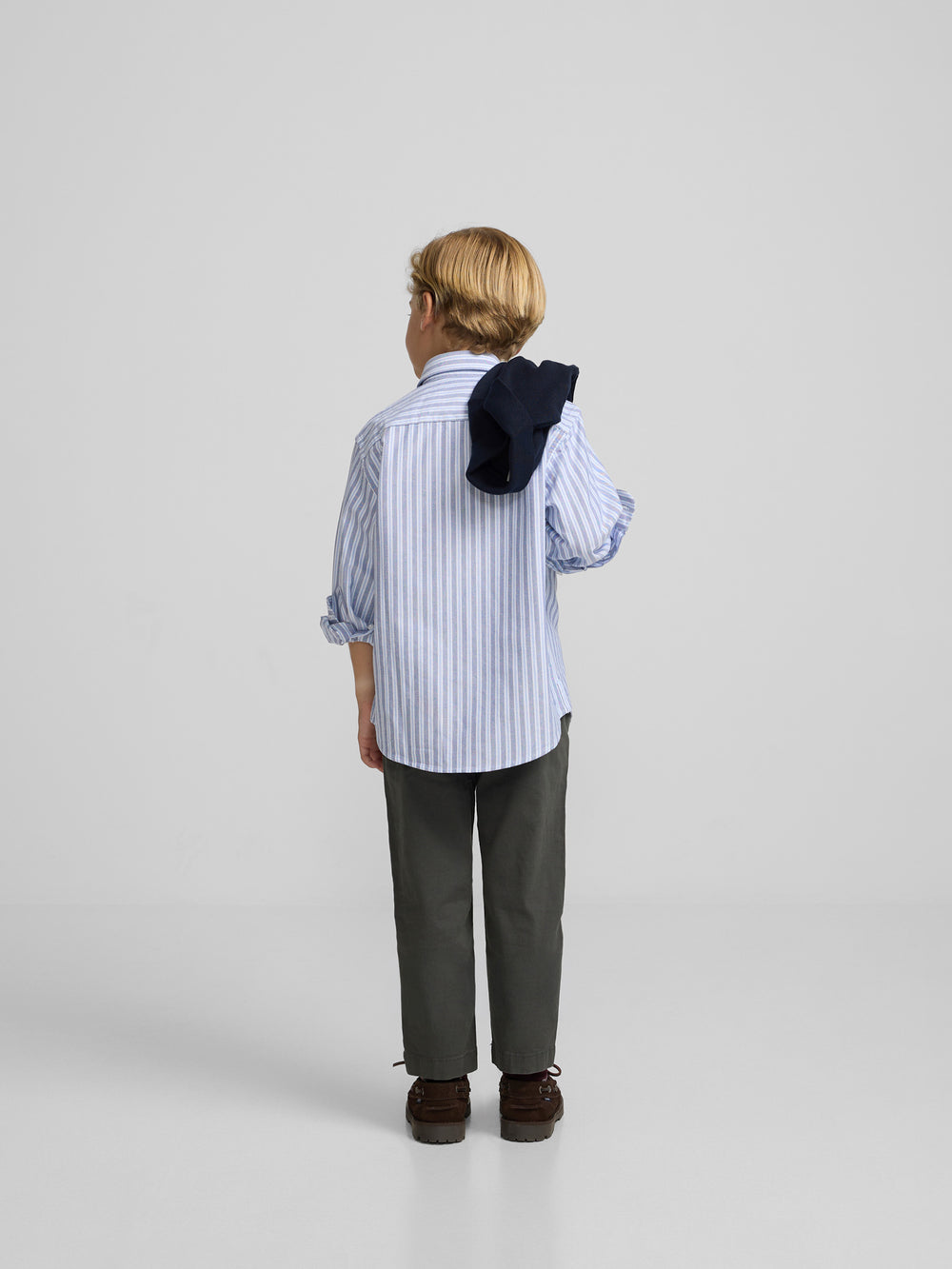 Camisa sport criança oxford risca bicolor azul marinho celeste
