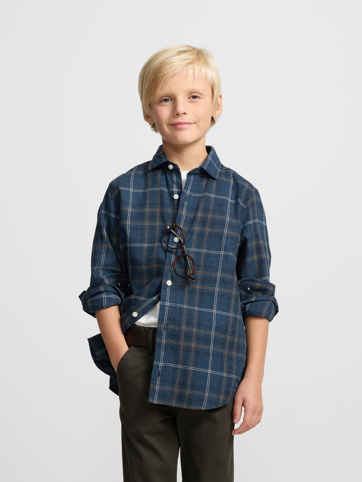 Camisa sport kids warm cuadro tartan navy