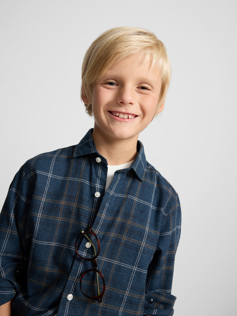 Camisa sport criança warm xadrez tartan azul-marinho