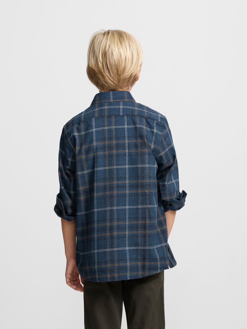 Camisa sport criança warm xadrez tartan azul-marinho