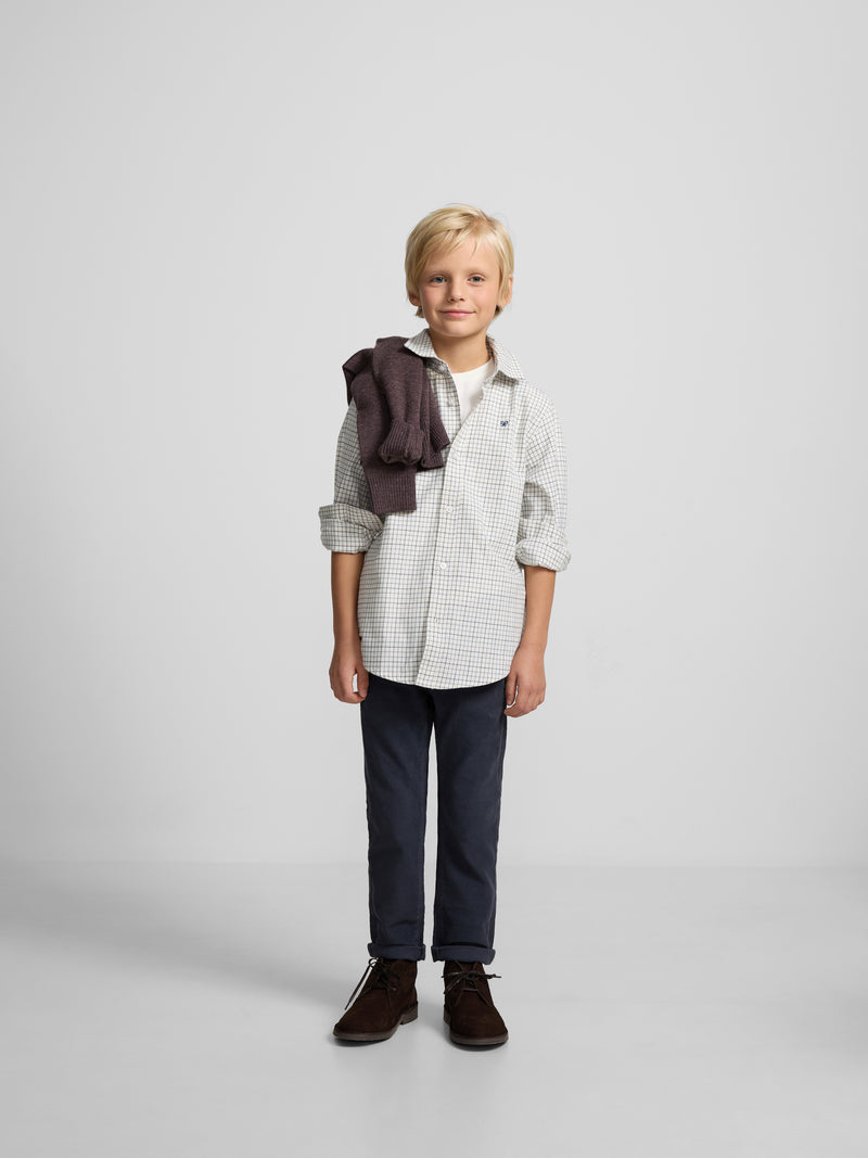Camisa sport criança quente xadrez azul