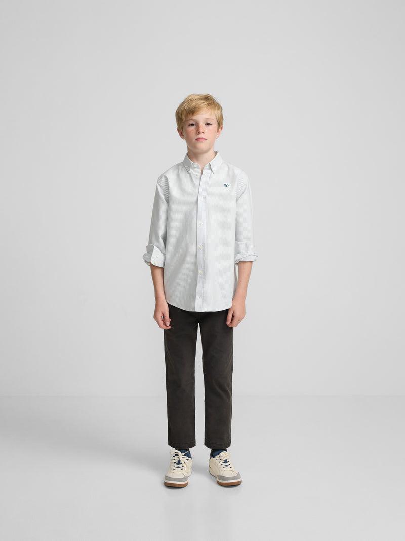 Camisa sport criança oxford riscas verde