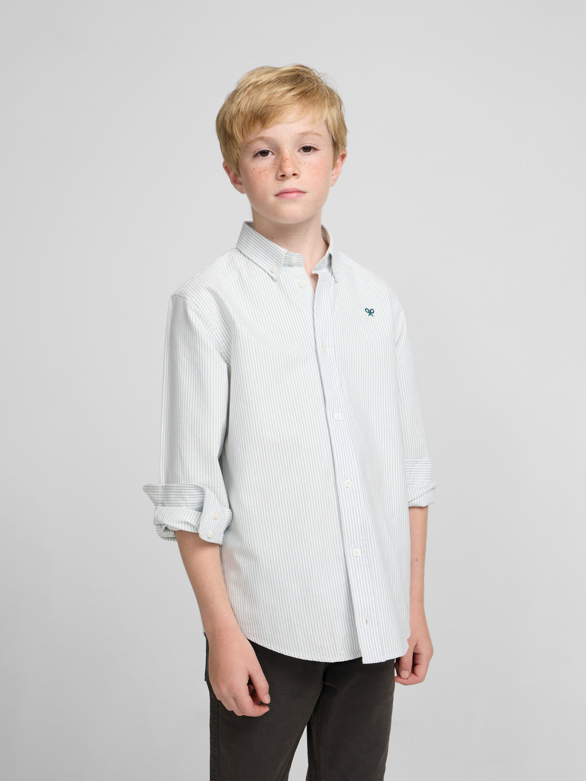 Camisa sport kids oxford rayas verde