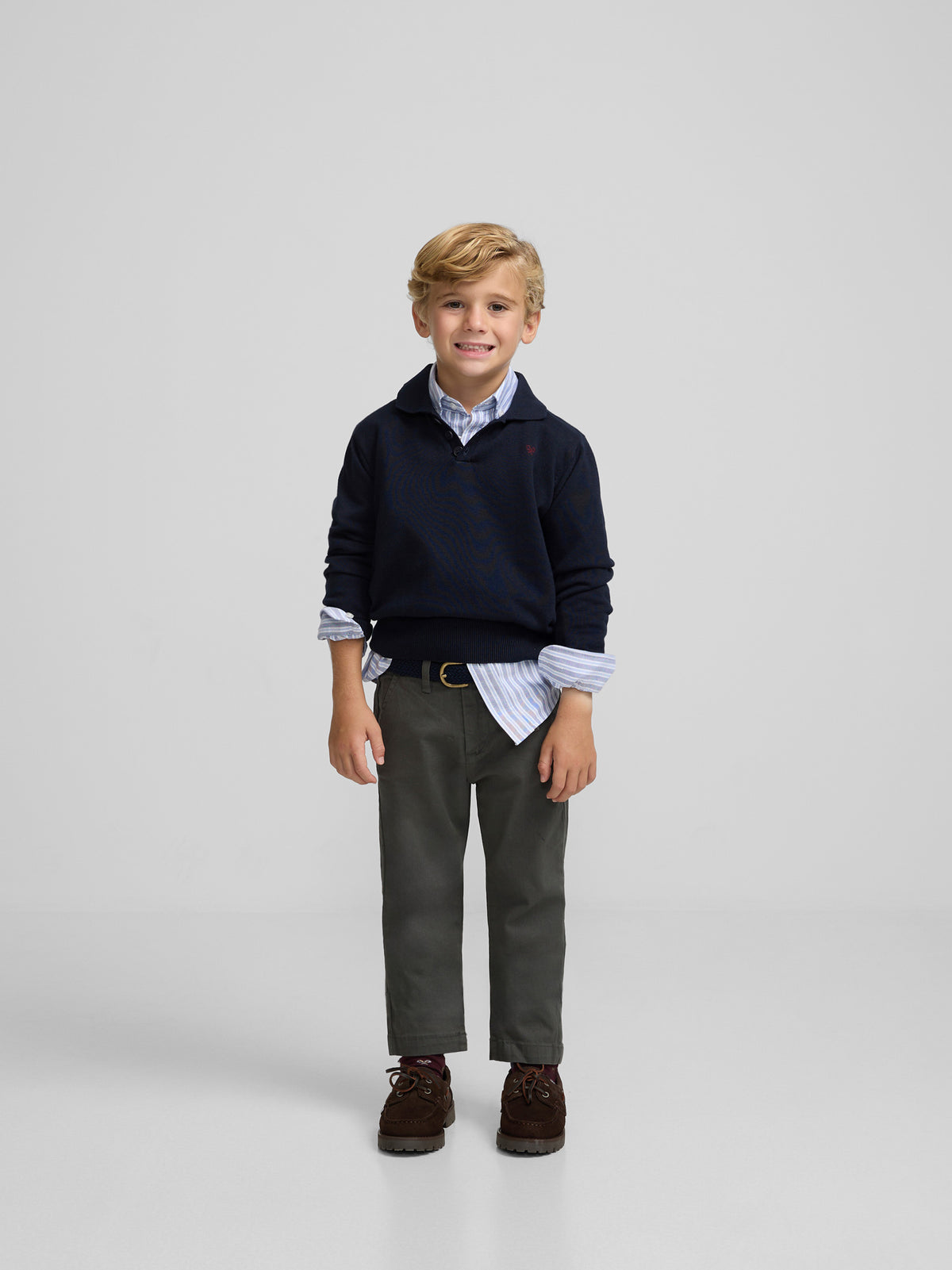 Pull enfant col polo marine