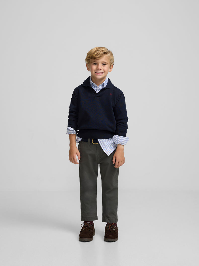 Pull enfant col polo marine