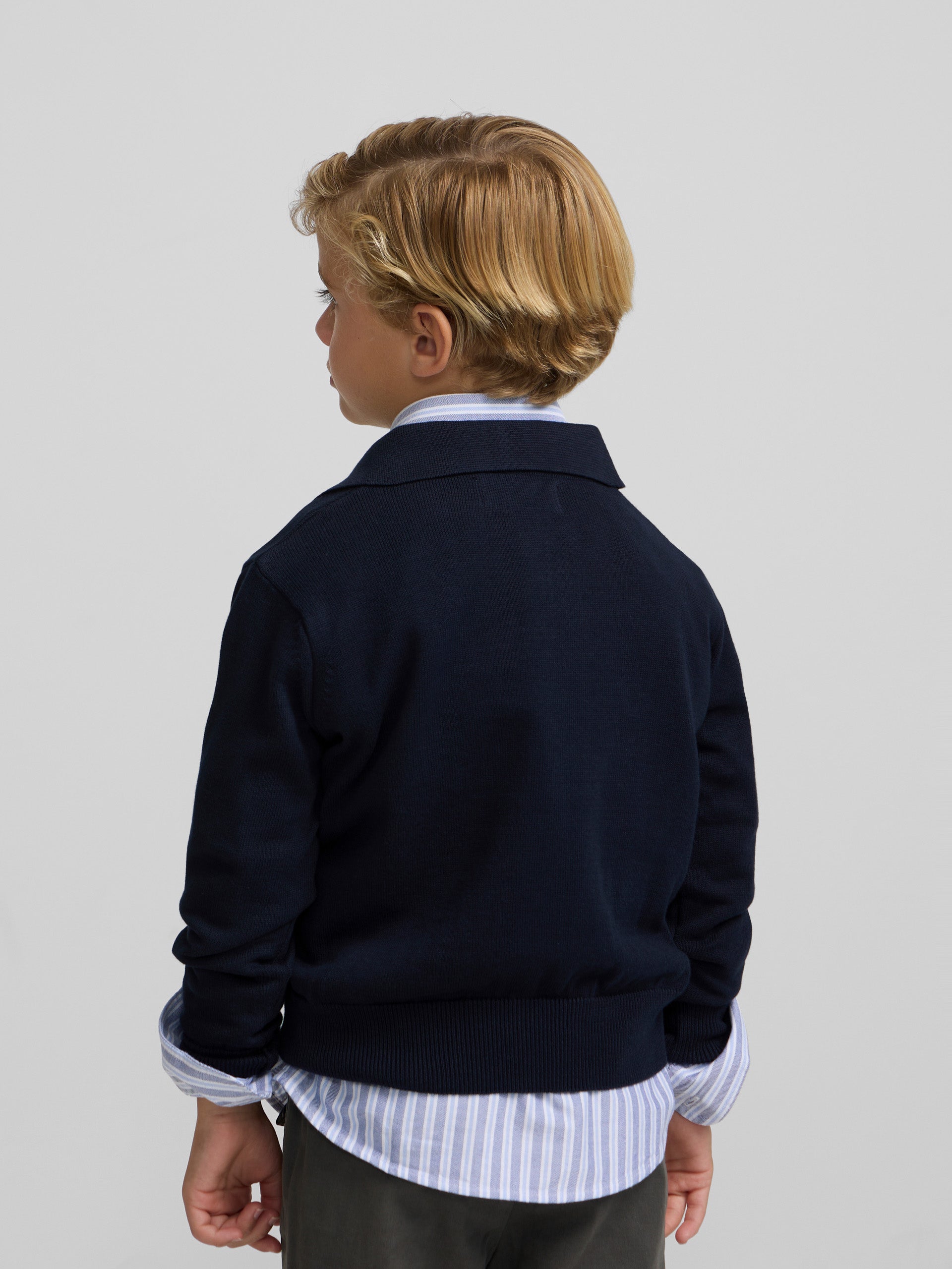 Pull enfant col polo marine
