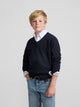 Pull enfant col en V bleu marine
