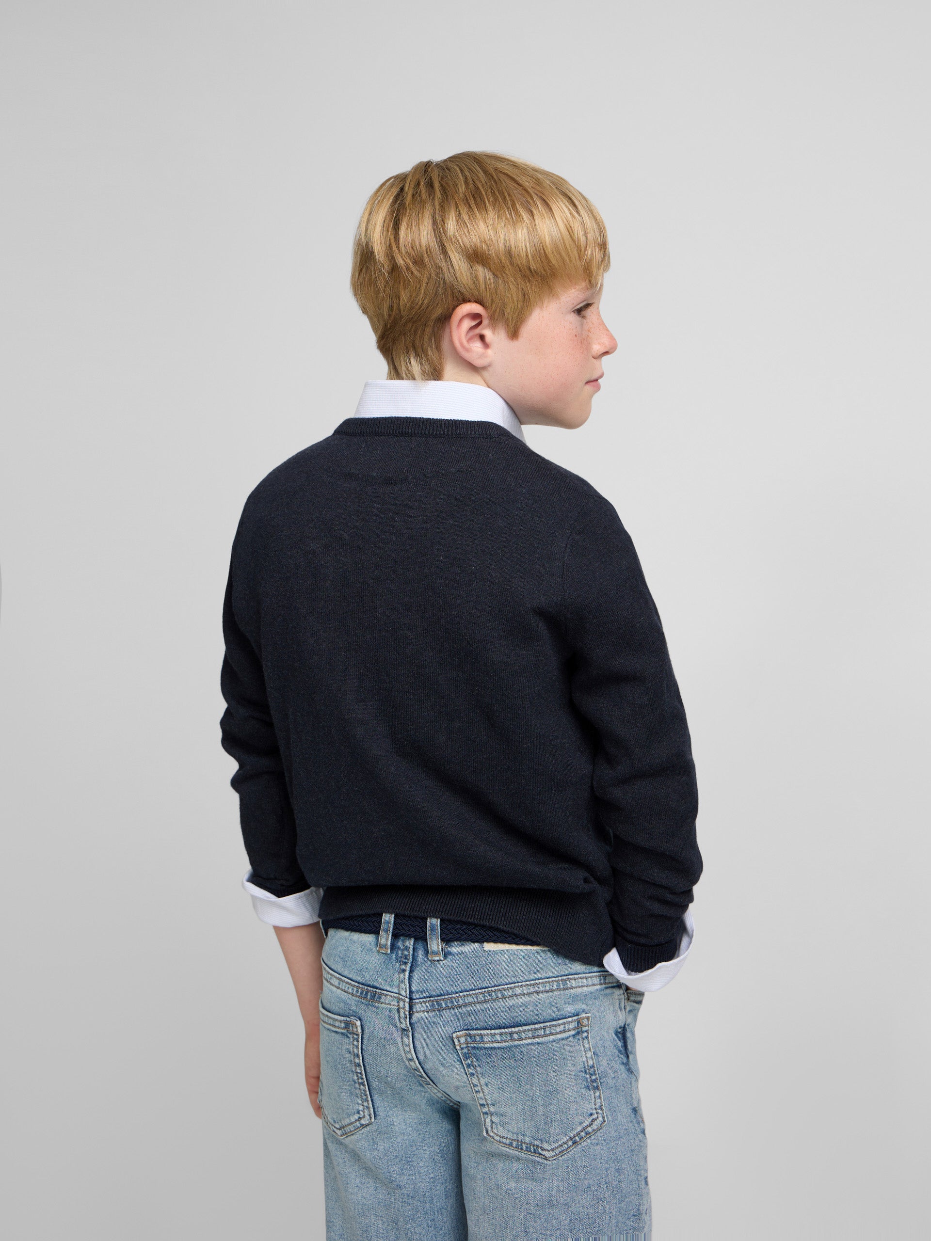 Pull enfant col en V bleu marine