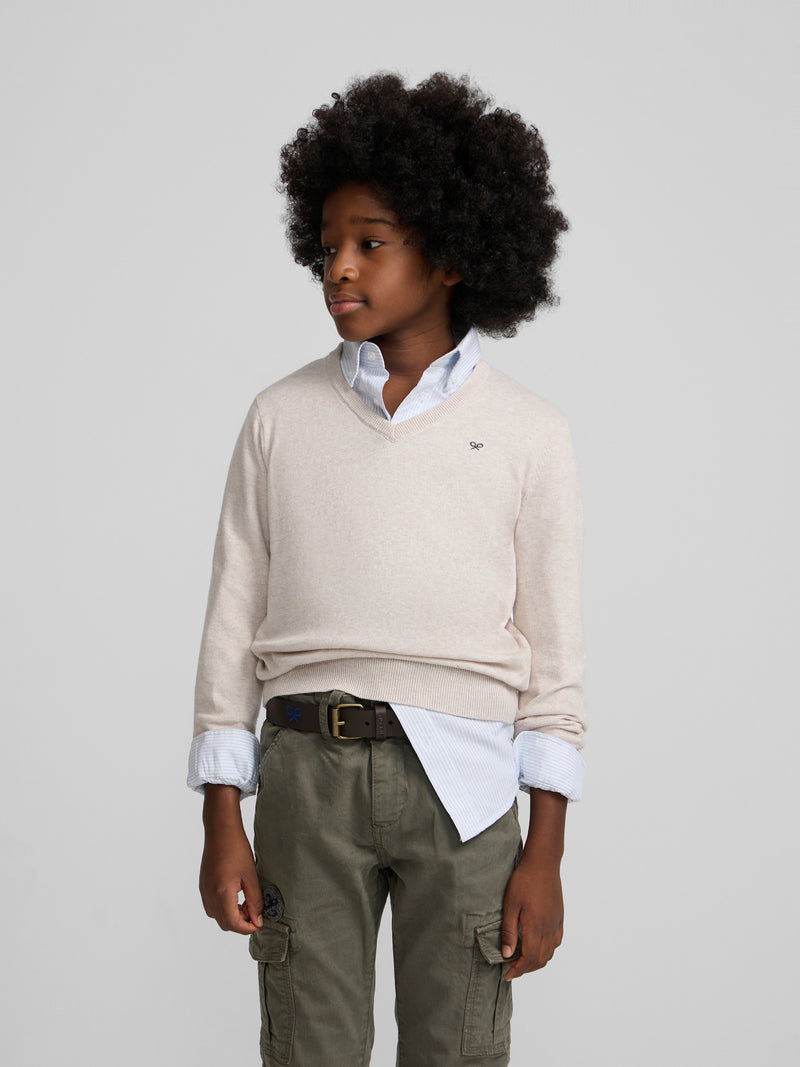 Jersey de criança decote em bico creme