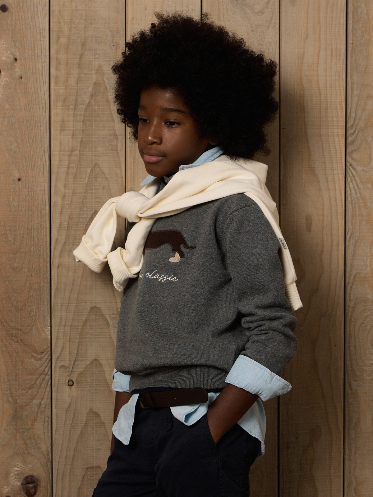 Jersey infantil cão cinzento