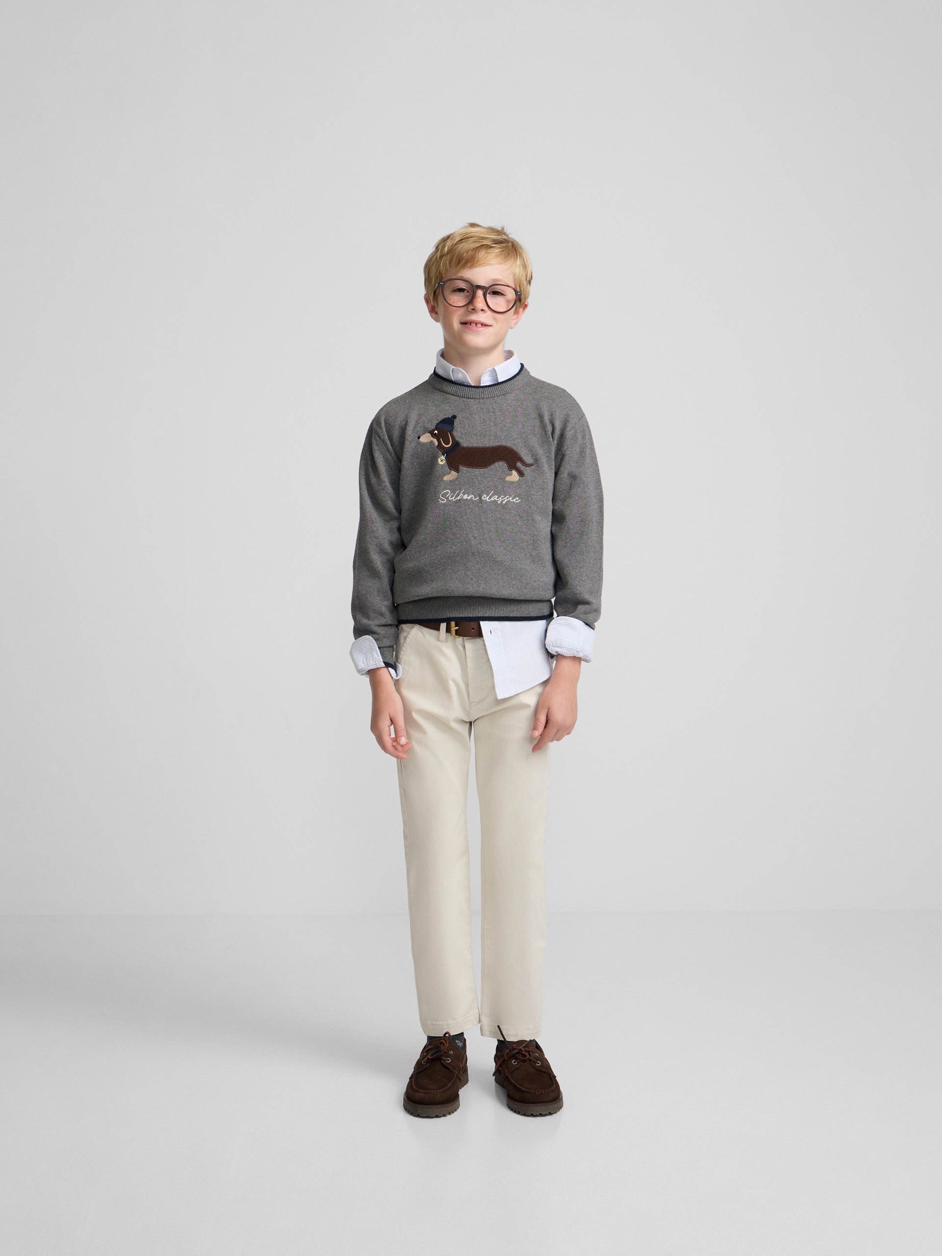 Pull enfant chien gris