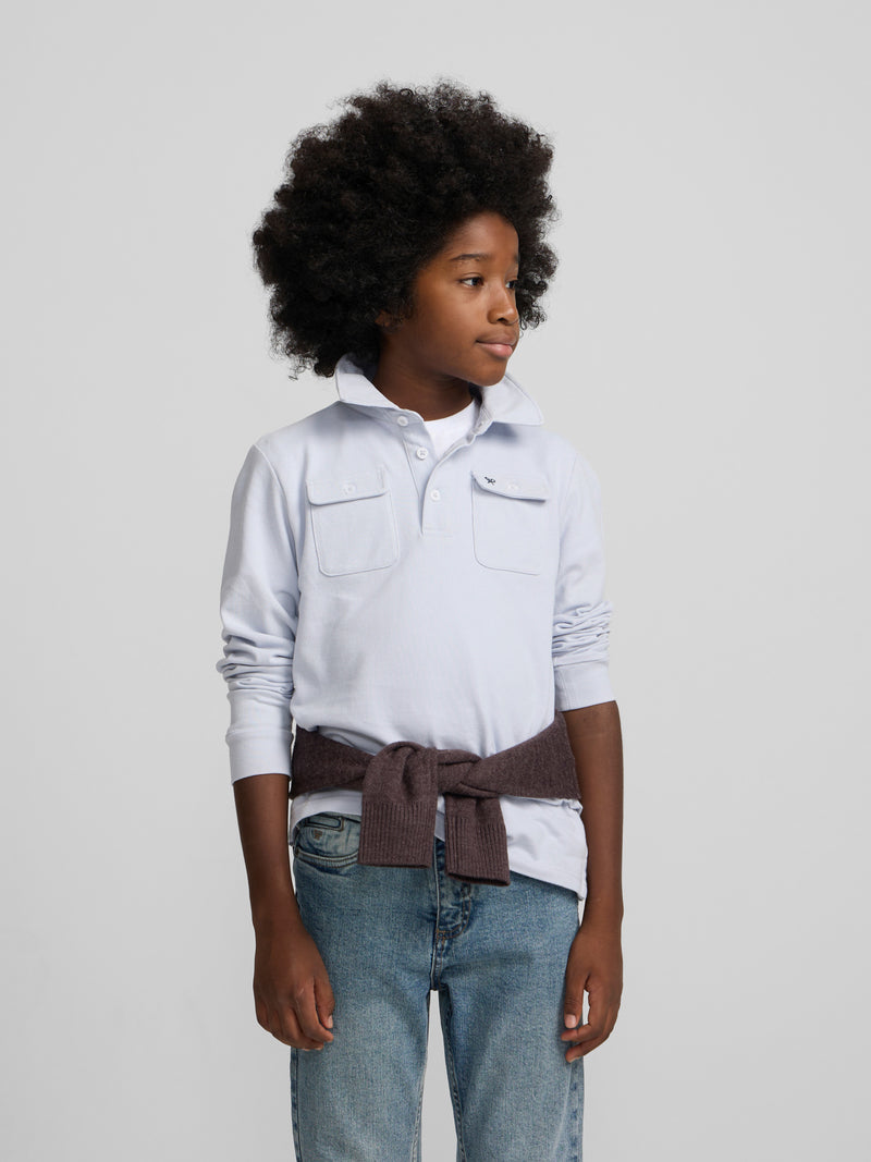 Polo criança bolsos azul