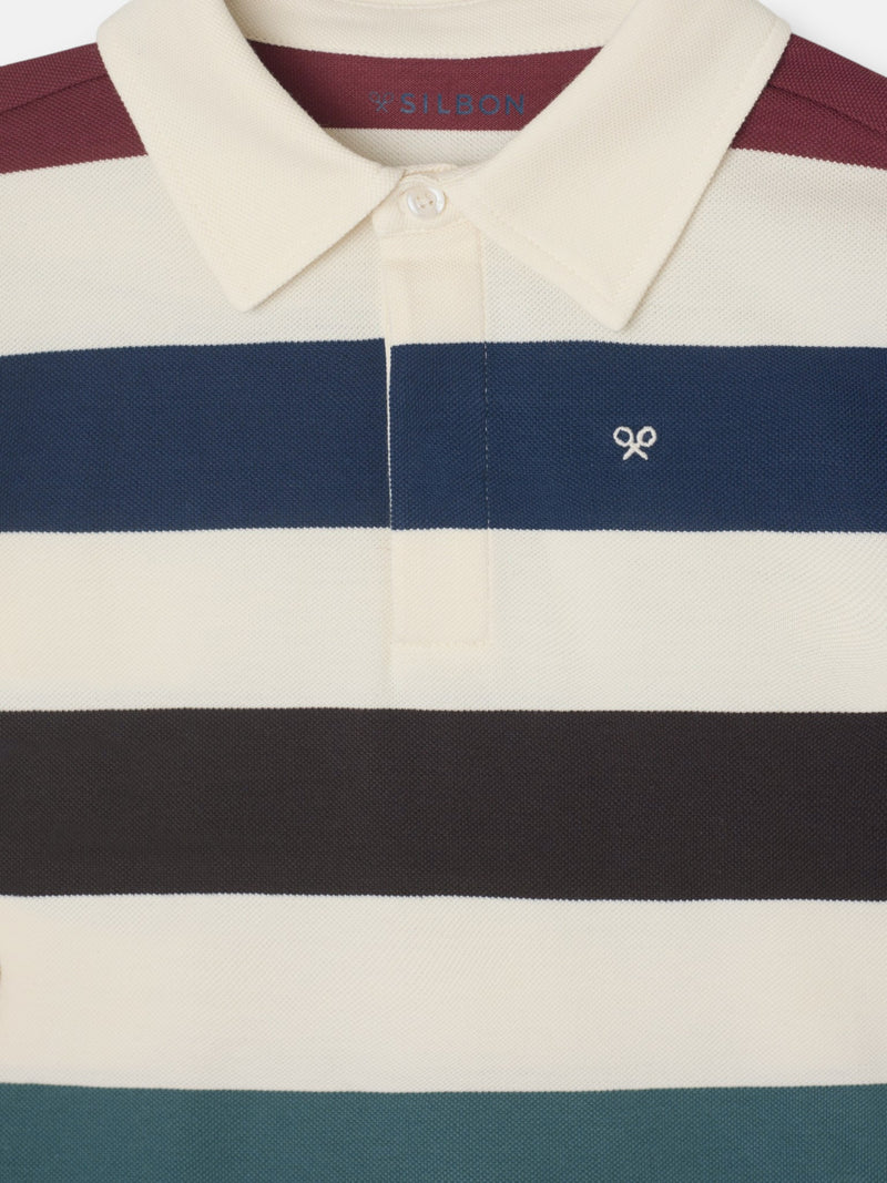Polo enfant à rayures crème multicolores