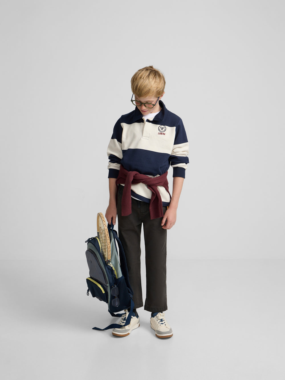 Sweat-shirt enfant col polo rayé smile bleu marine