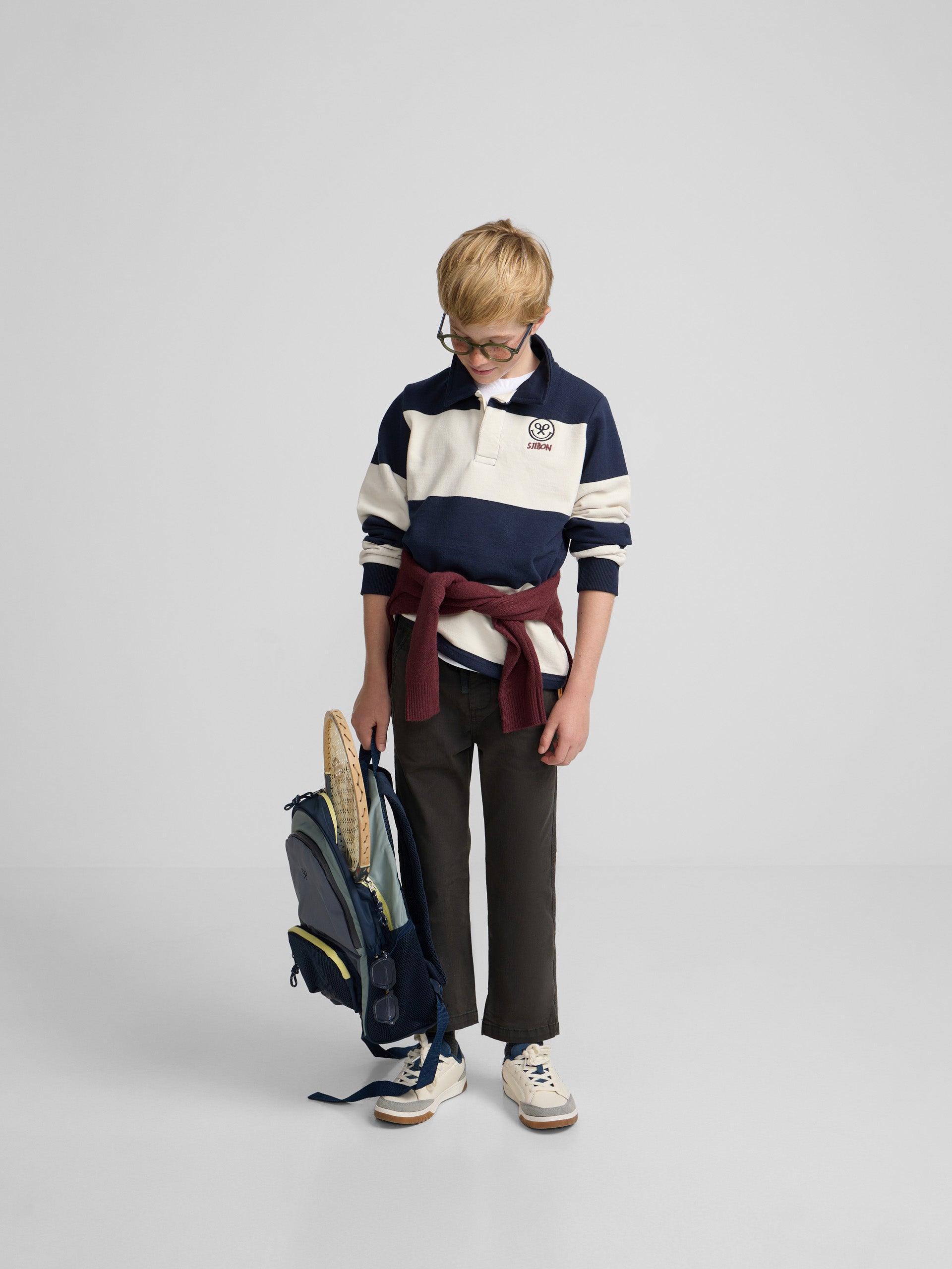 Sweat-shirt enfant col polo rayé smile bleu marine