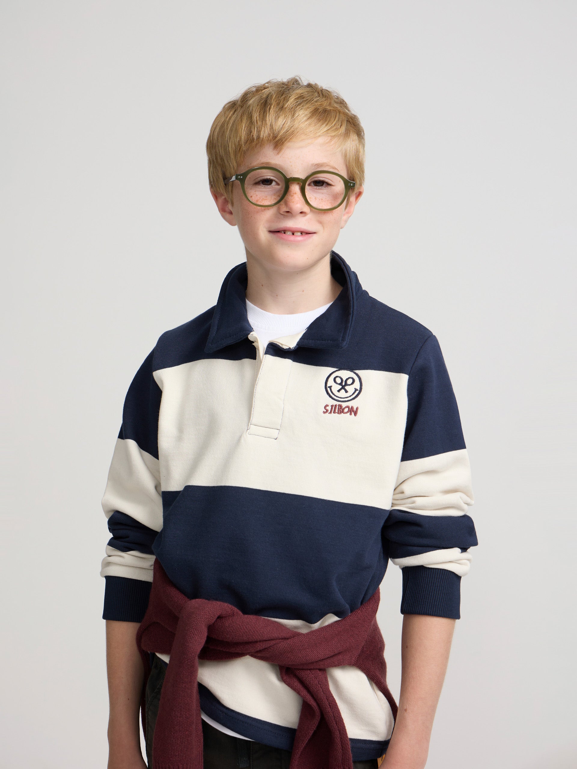 Sweat-shirt enfant col polo rayé smile bleu marine