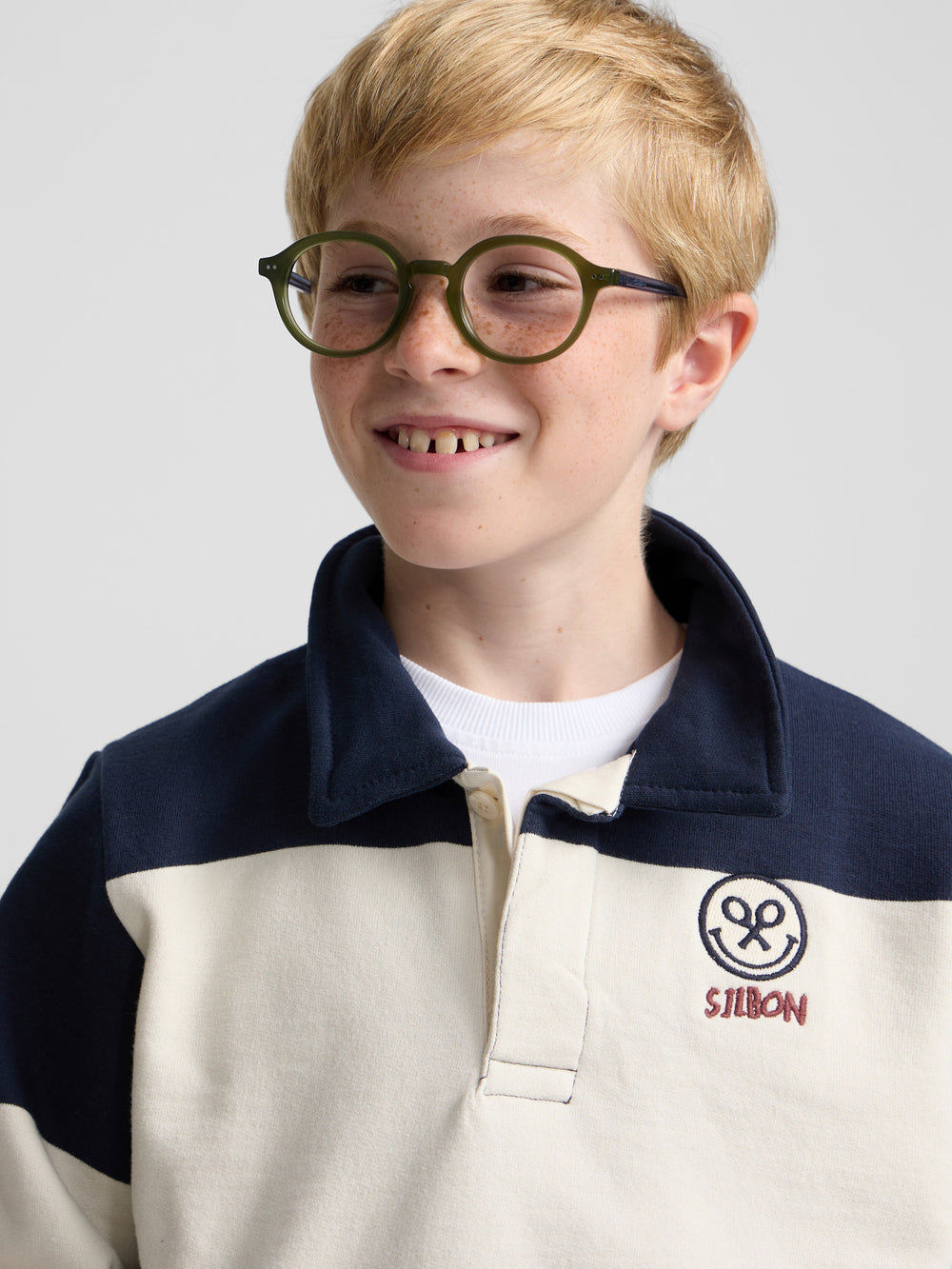 Sweat-shirt enfant col polo rayé smile bleu marine