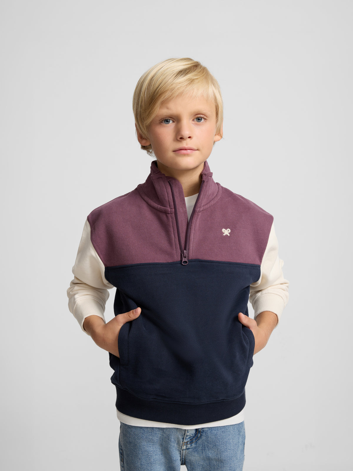 Sweatshirt kids meia fecho blocos azul-marinho