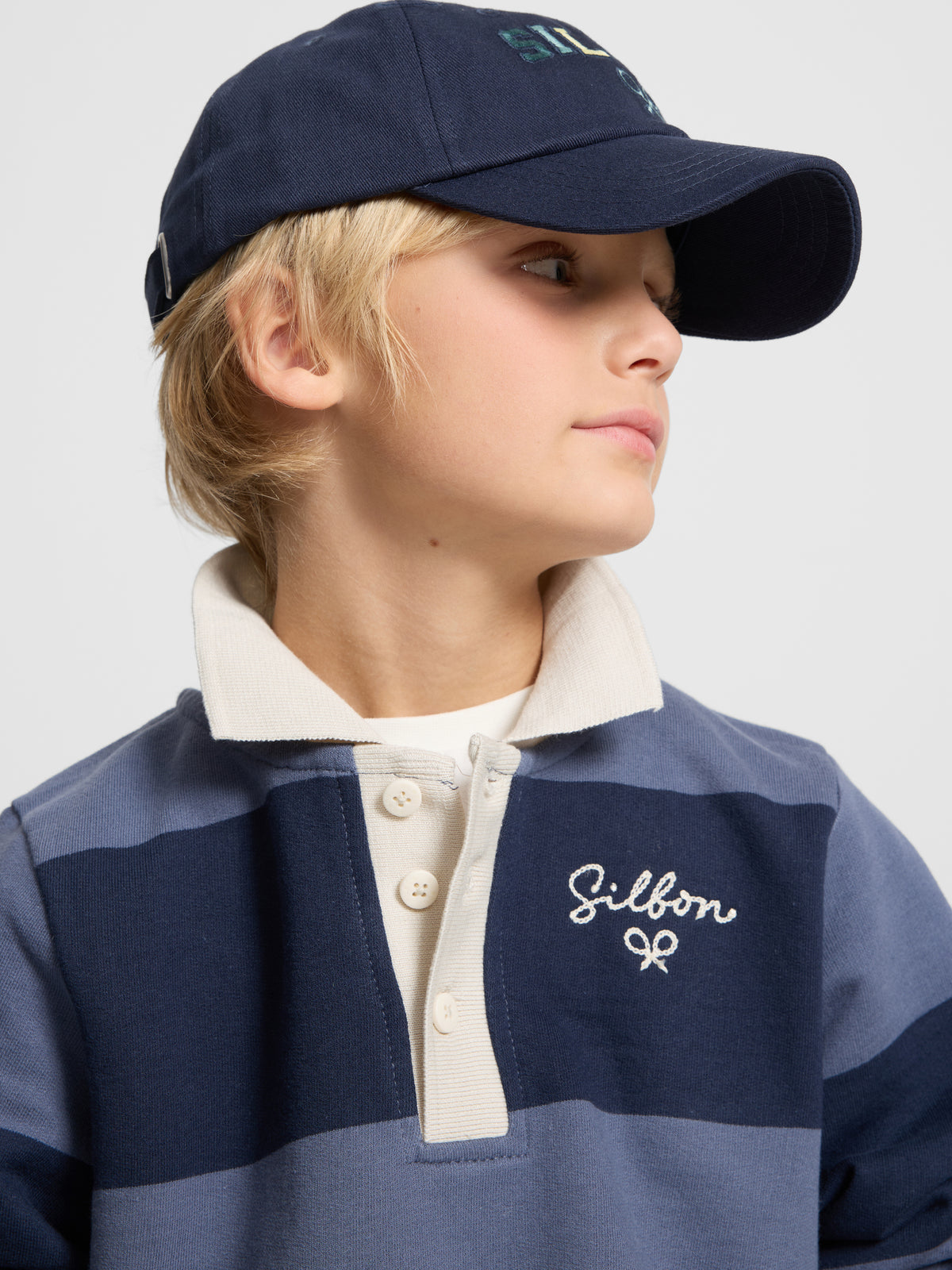 Sweatshirt kids gola polo risca larga azul-marinho