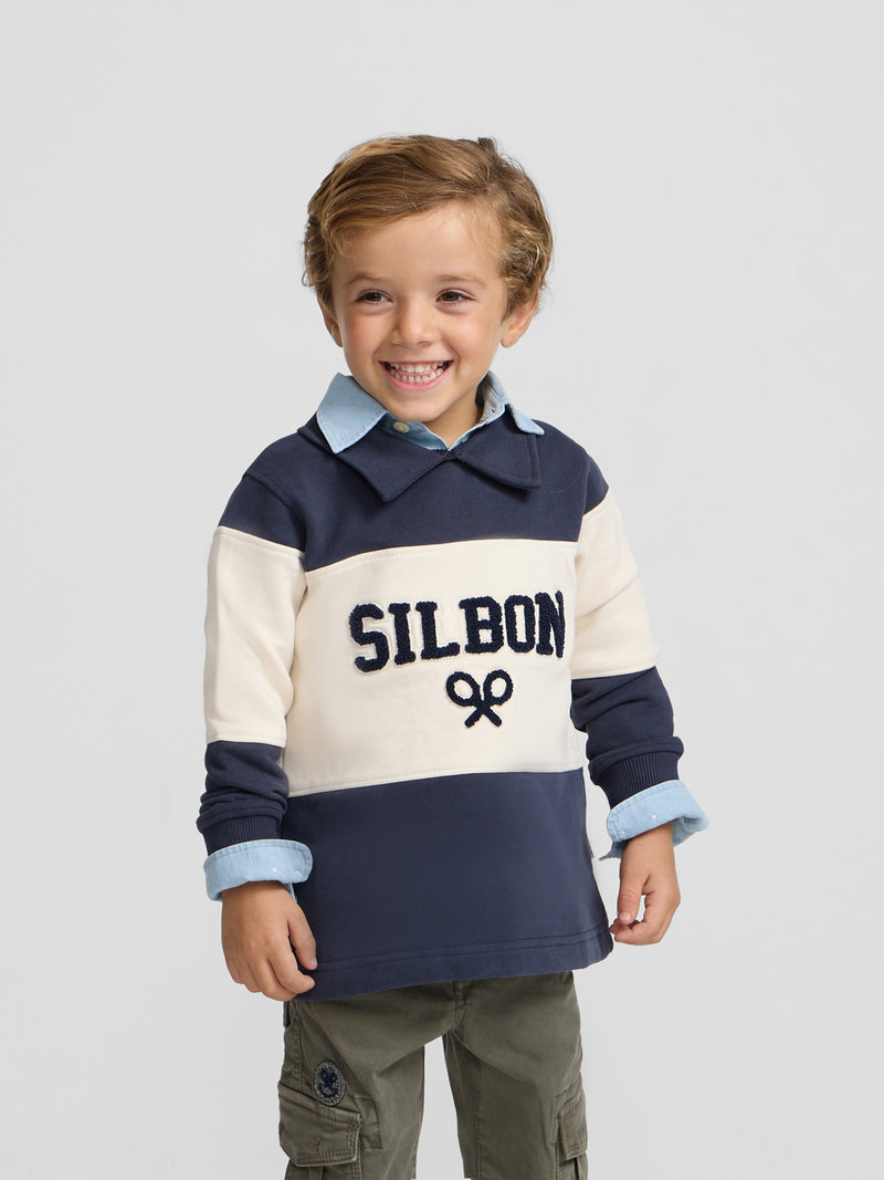 Sudadera kids cuello polo bloque azul marino