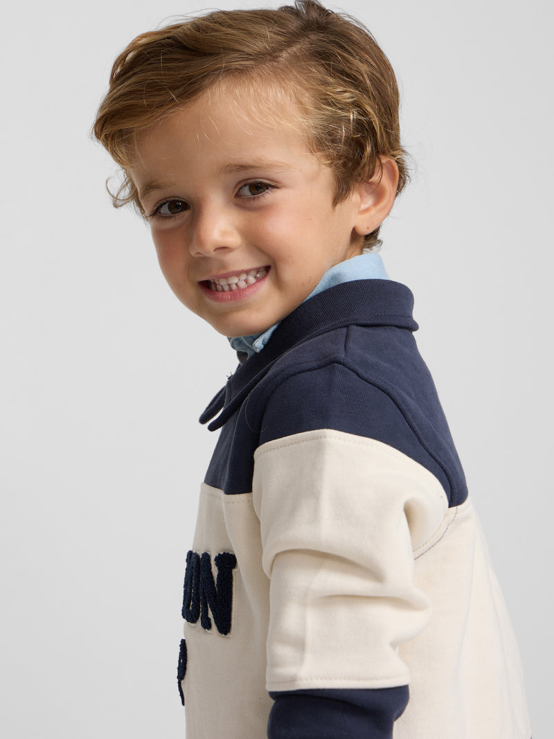 Sudadera kids cuello polo bloque azul marino