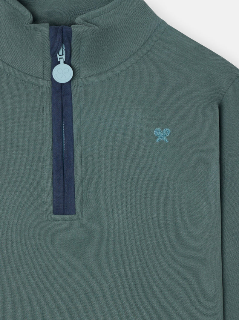 Kids half-zip sweatshirt smile dark green