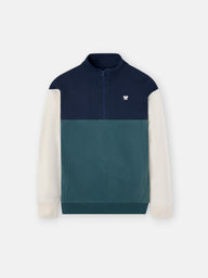 Kids half-zip sweatshirt green color blocks