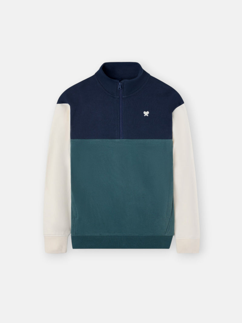 Kids half-zip sweatshirt green color blocks