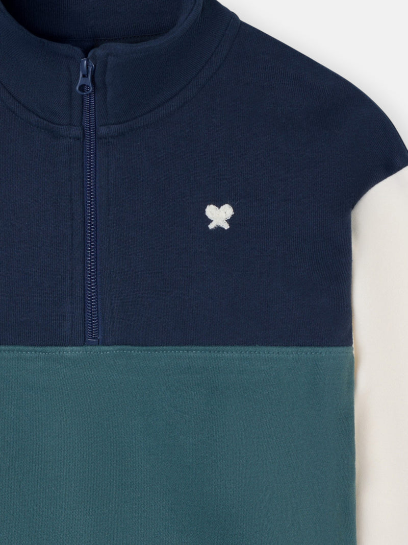 Kids half-zip sweatshirt green color blocks