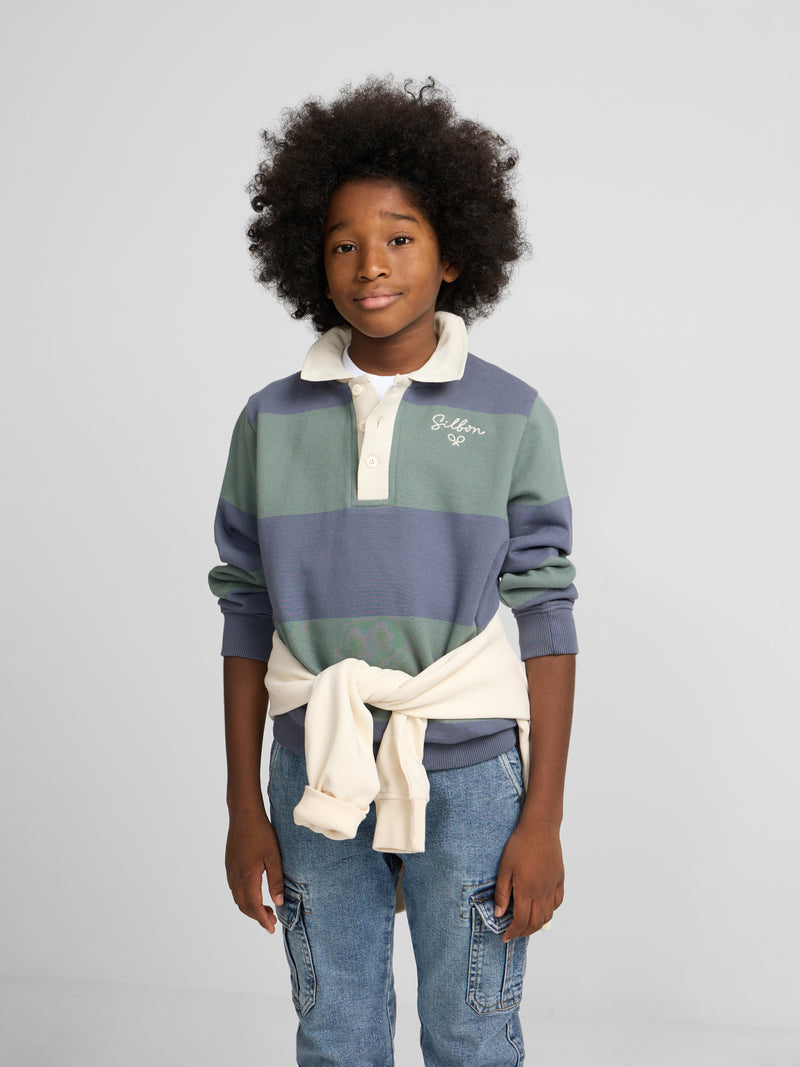 Sudadera kids cuello polo raya ancha verde oscuro