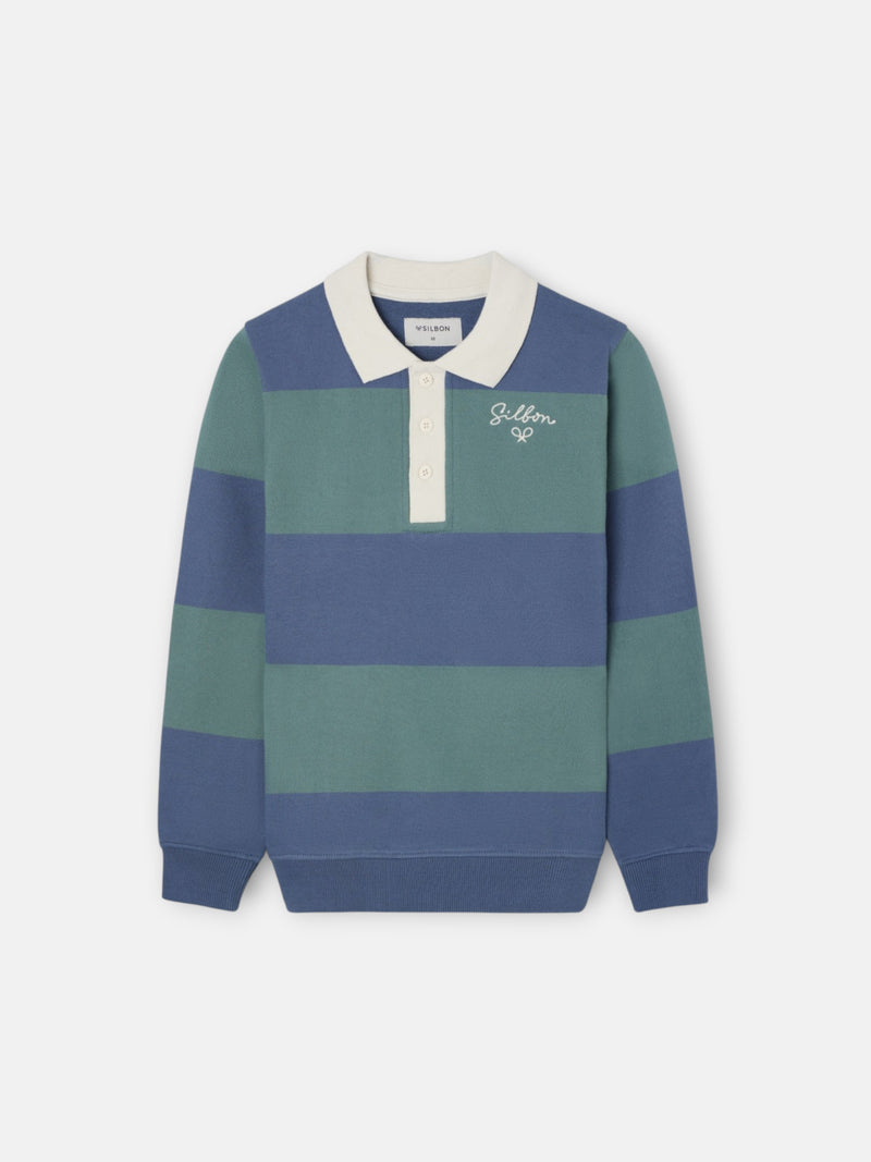 Sudadera kids cuello polo raya ancha verde oscuro