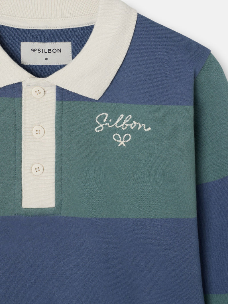 Sudadera kids cuello polo raya ancha verde oscuro